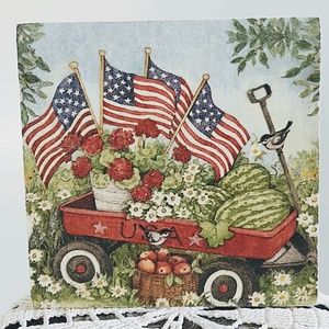 TIERED TRAY DECOR/MINI WOOD SIGN/PATRIOTIC DECOR/WATERMELON WAGON/FLAGS/JULY 4TH